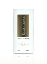 Eau de parfum gift box with gold patterned label and Zamzam branding