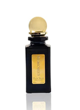 Men's eau de parfum bottle, black glass with gold cap
