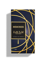 Eau de parfum box, dark blue with gold geometric pattern and label