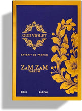Perfume box with dark blue front and gold floral text, 60 ml.