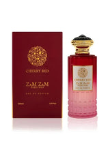 Cherry Red eau de parfum bottle and matching box set, gold cap and burgundy label