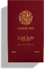 Cherry Red eau de parfum box in burgundy with gold logo and 100ml text