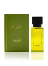 Iris Dream eau de parfum set: green box and yellow glass perfume bottle with black cap