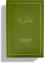 Iris Dream eau de parfum gift box, green with gold trim and logo text