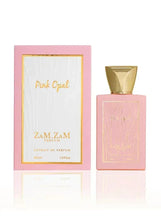 Pink opal eau de parfum bottle and matching box with gold accents