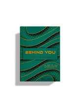 Men's eau de parfum gift box, green with gold stripes and BEHIND YOU label