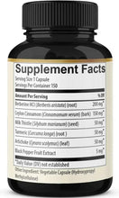 Berberine HCl supplement facts label on bottle, serving size 1 capsule.