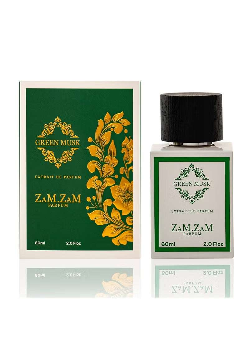 Zamzam Green Musk Perfume for Men & Women – 60ml Unisex Eau de Parfum | Long-Lasting Oriental Woody Scent with Frankincense, Honey, Oud & Musk for All Occasions
