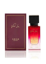 Perfume box and matching red bottle with black cap and 'Velvet Love' label