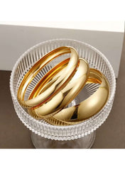3-Piece Gold Color Tone Chunky & Sleek Bangle Bracelet Set - Mumzar