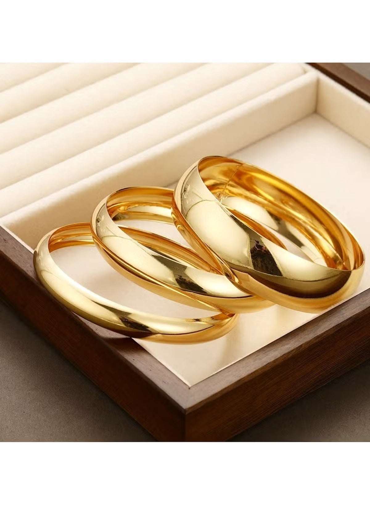 3-Piece Gold Color Tone Chunky & Sleek Bangle Bracelet Set - Mumzar