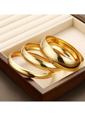 3-Piece Gold Color Tone Chunky & Sleek Bangle Bracelet Set - Mumzar