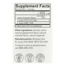 Supplement Facts label for probiotic mint lozenges, with serving size and ingredients