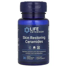 Ceramides skin-restoring dietary supplement bottle, blue with dark cap