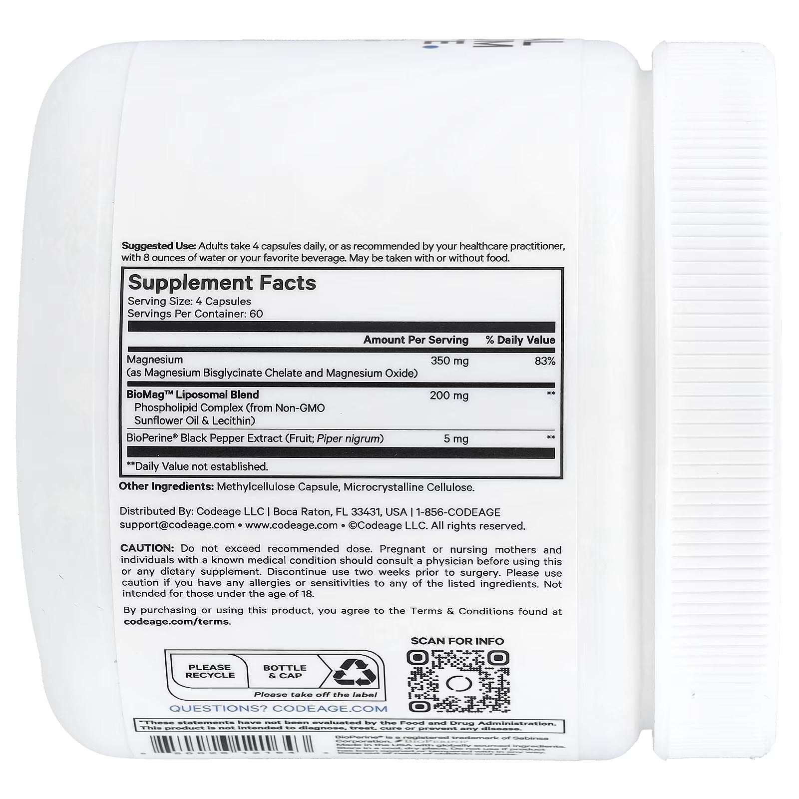 Codeage Liposomal Magnesium Glycinate – 240 Vegetable Capsules – Highly Absorbable Magnesium Supplement