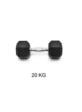 20 kg black hex rubber dumbbell with chrome handle and knurled grip