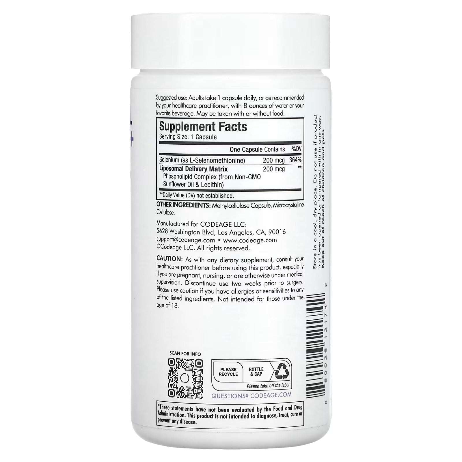 Codeage Liposomal Selenium+ – 180 Capsules | Advanced Antioxidant & Thyroid Support Supplement - Mumzar