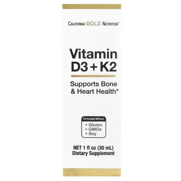 California Gold Nutrition Vitamin D3 + K2 (MK-4) Liquid – 25 mcg (1,000 IU), 1 fl oz (30 ml) | Bone, Heart & Immune Support - Mumzar