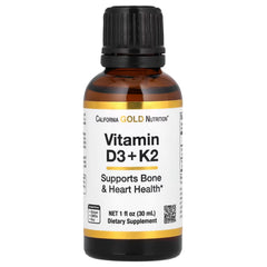 California Gold Nutrition Vitamin D3 + K2 (MK-4) Liquid – 25 mcg (1,000 IU), 1 fl oz (30 ml) | Bone, Heart & Immune Support - Mumzar