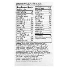Centrum Men supplement facts panel, nutrition chart for 1 tablet serving