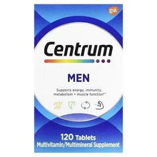 Centrum Men multivitamin box, 120 tablets, blue and white front label