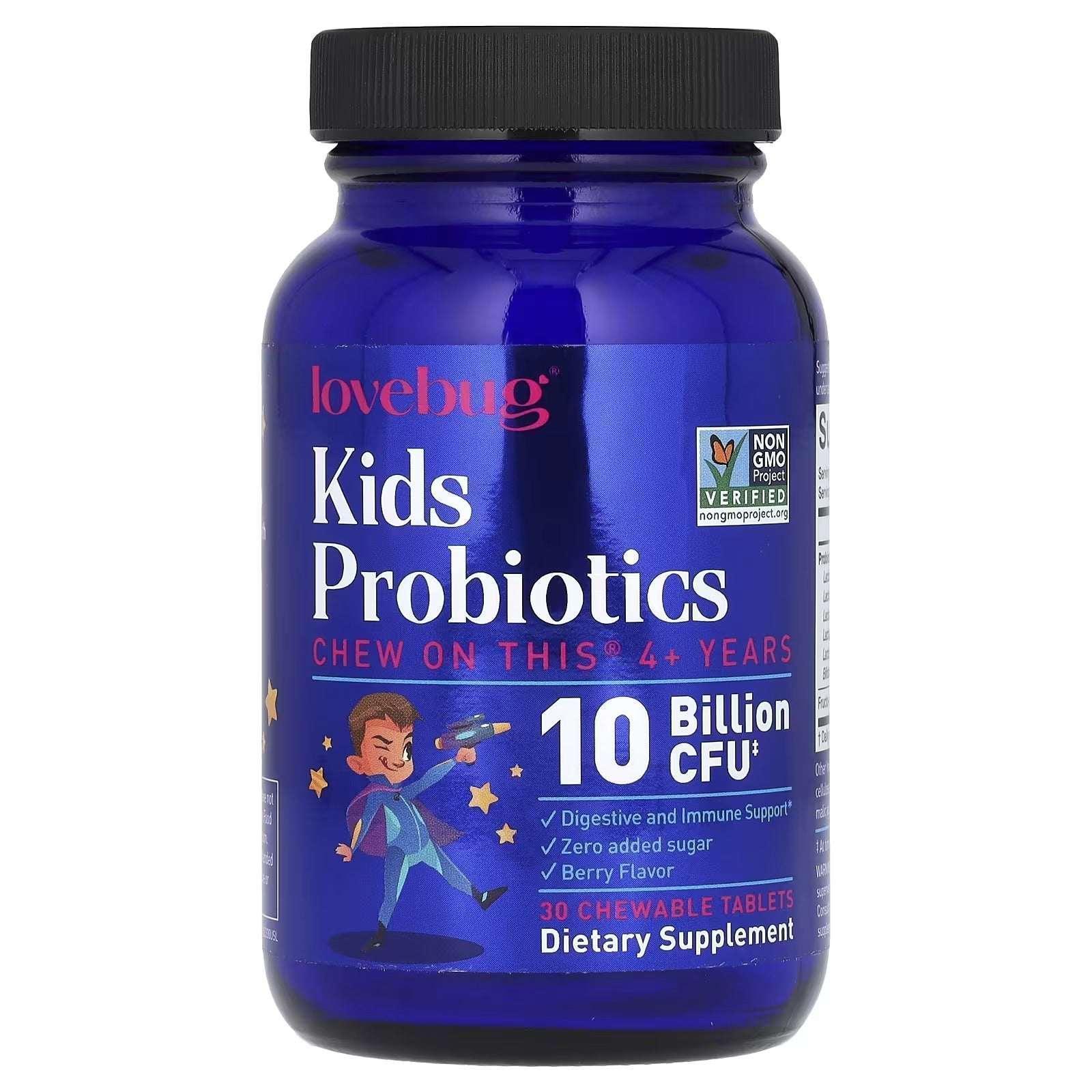 LoveBug Probiotics Kids’ Probiotics 4+ Years – Berry Flavor, 10 Billion CFU, 30 Chewable Tablets - Mumzar