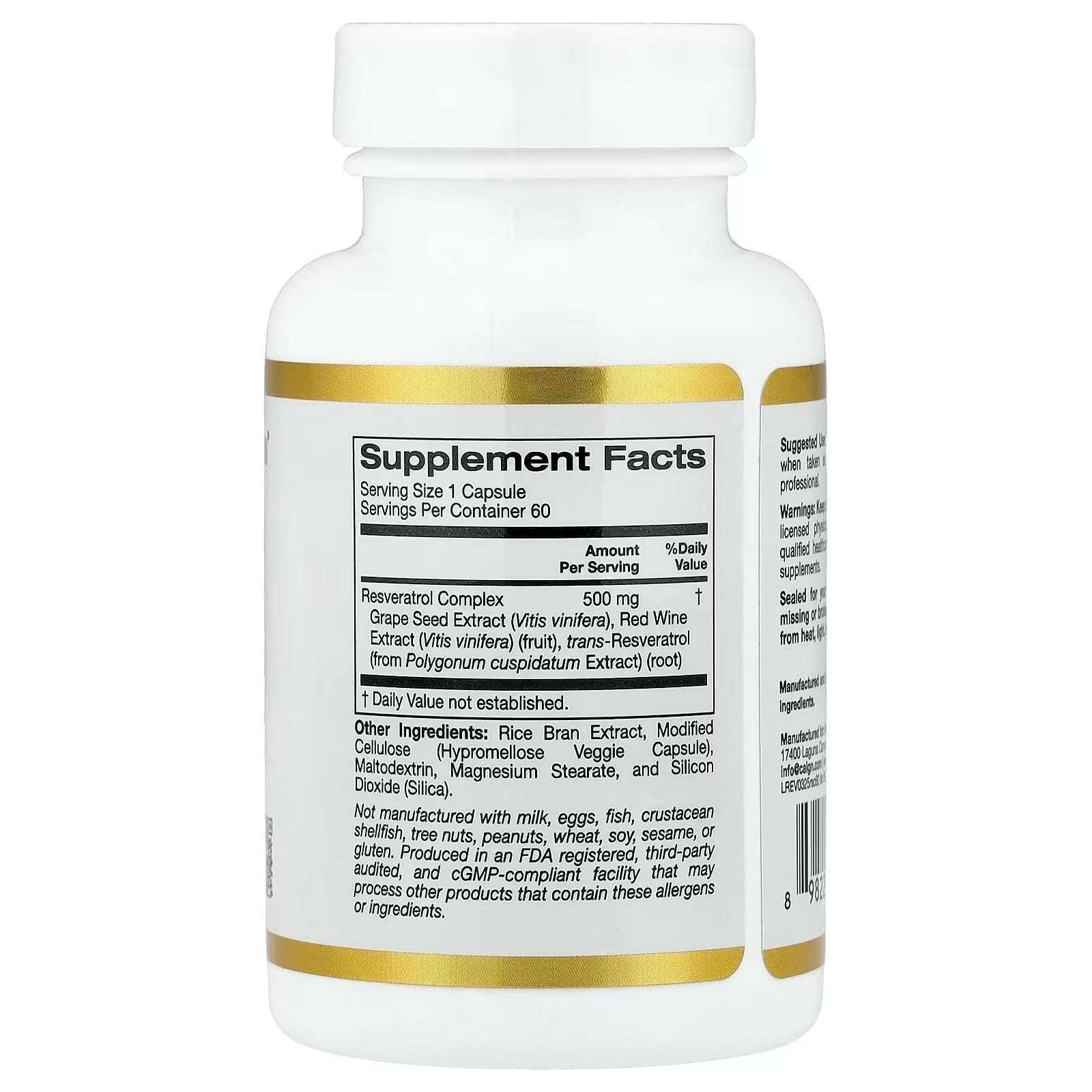 California Gold Nutrition, Resveratrol Complex with Grape Seed Extract, Red Wine Extract, and trans-Resveratrol, 60 Veg Capsules - Mumzar
