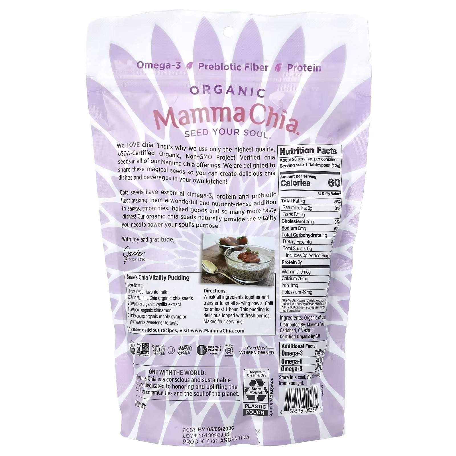 Mamma Chia Organic Chia Seeds – 12 oz (340 g) | Non-GMO, Plant-Based Superfood - Mumzar