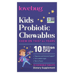 LoveBug Probiotics Kids’ Probiotics 4+ Years – Berry Flavor, 10 Billion CFU, 30 Chewable Tablets