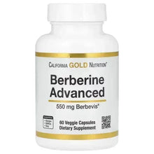 Berberine Advanced 550 mg veggie capsule bottle with gold trim