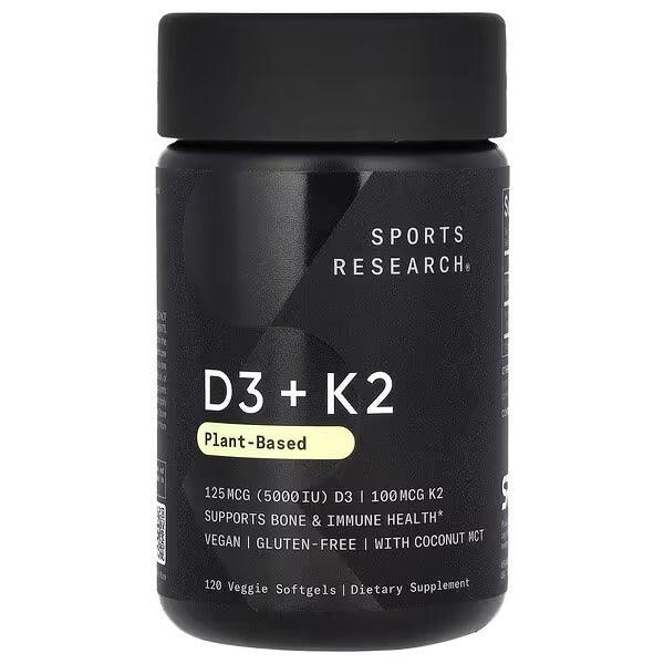 Sports Research Vitamin D3 + K2, Plant-Based – 120 Veggie Softgels - Mumzar