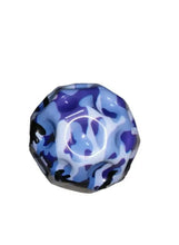 Rubber bounce ball with blue camouflage pattern and white swirl