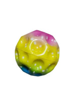Rubber bounce ball with lime green base and purple top