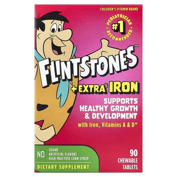Flintstones, Children's Multivitamin, + Extra Iron, 90 Chewable Tablets - Mumzar