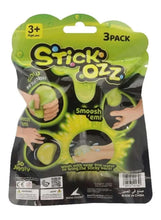 3-pack Sticko Ozz fidget balls package with instructions on back