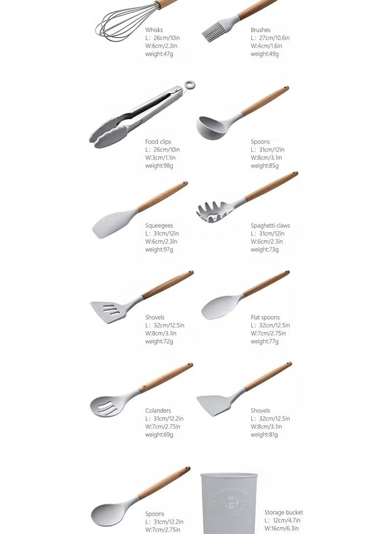 12-Piece Silicone Kitchen Utensil Set with Wooden Handles – Non-Stick Cooking Tools - Mumzar