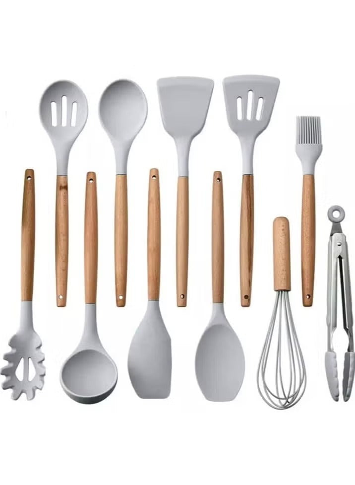 12-Piece Silicone Kitchen Utensil Set with Wooden Handles – Non-Stick Cooking Tools - Mumzar