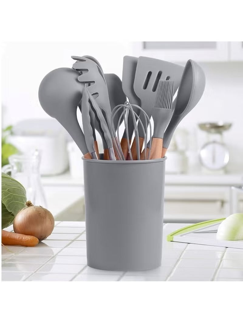 12-Piece Silicone Kitchen Utensil Set with Wooden Handles – Non-Stick Cooking Tools - Mumzar