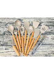 12 In 1 Silicone Kitchen Utensil Set Beige - Mumzar