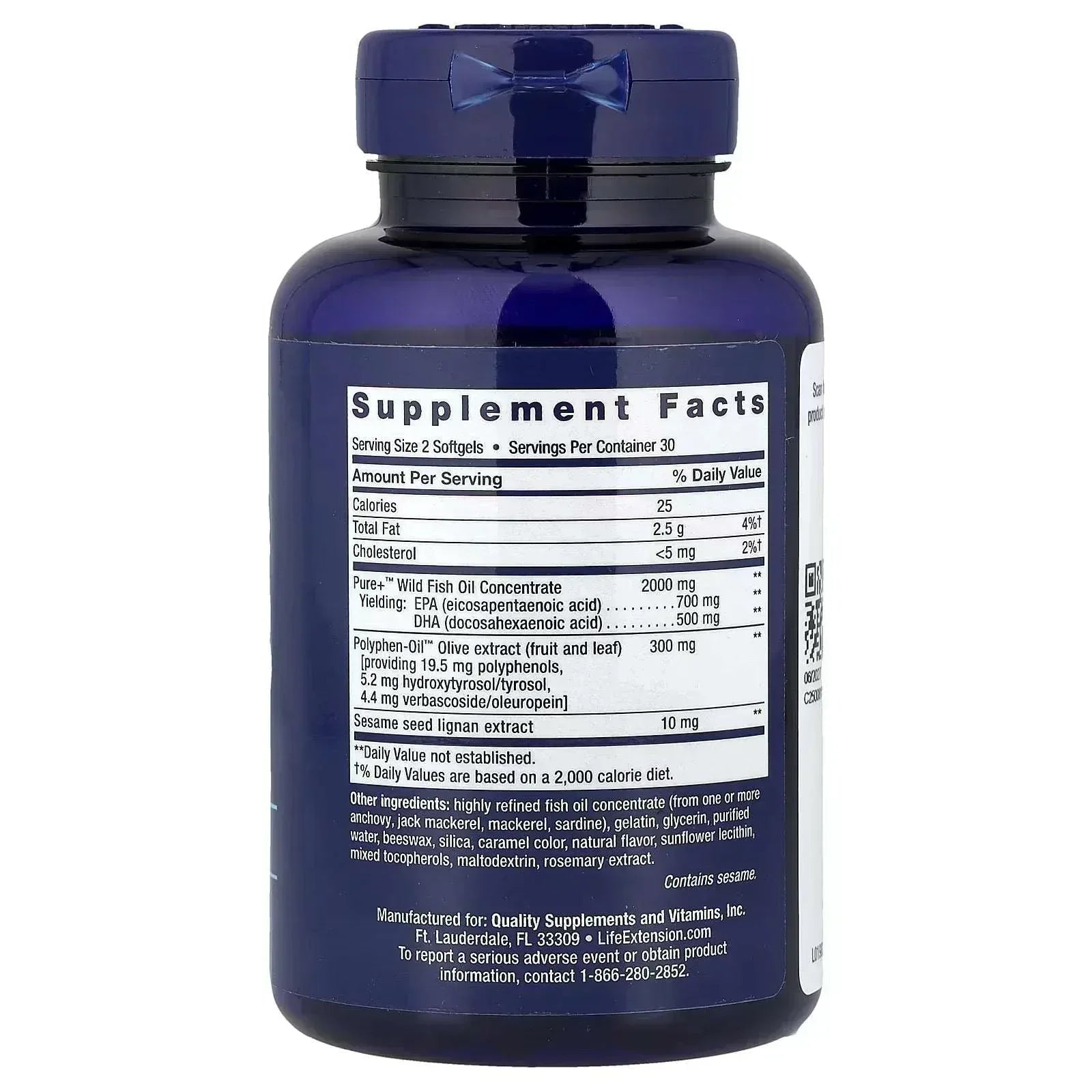 Life Extension, Super Omega-3, EPA/DHA Fish Oil, Sesame Lignans & Olive Extract, 60 Softgels - Mumzar