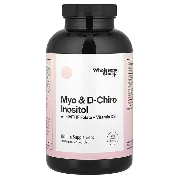 Wholesome Story, Myo & D-Chiro Inositol with MTHF Folate + Vitamin D3, 360 Vegetarian Capsules - Mumzar