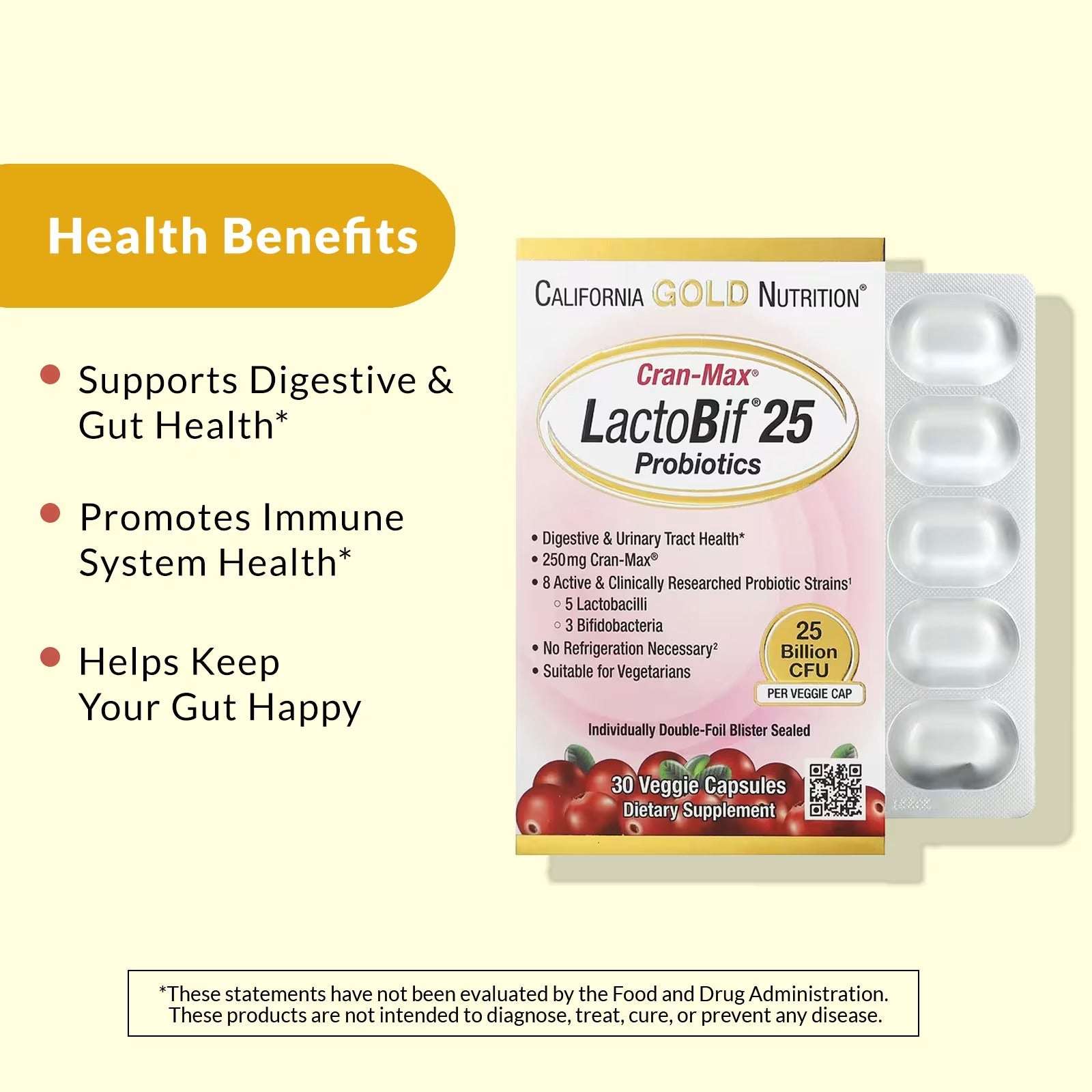California Gold Nutrition, CranMax® LactoBif® Probiotics, 25 Billion CFU, 30 Veg Capsules