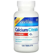 Calcium citrate + D3 supplement bottle with 120 tablets, white and blue label