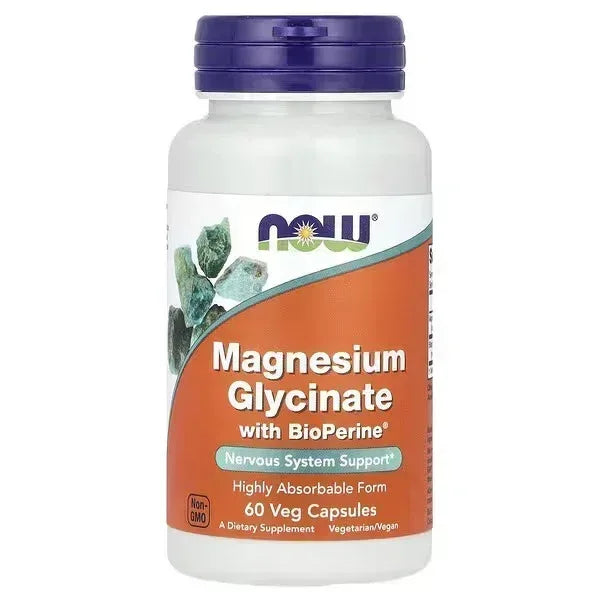 NOW Foods Magnesium Glycinate with BioPerine® – 60 Veg Capsules - Mumzar