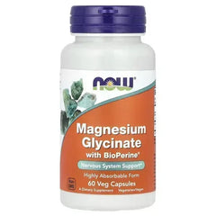 NOW Foods Magnesium Glycinate with BioPerine® – 60 Veg Capsules - Mumzar