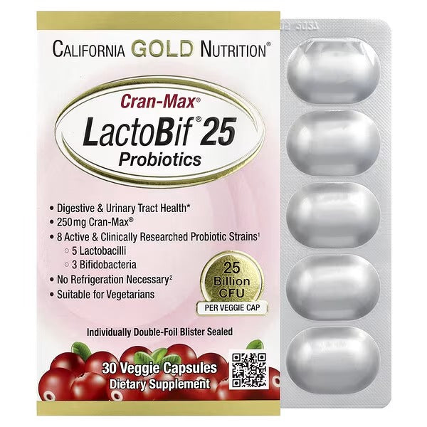California Gold Nutrition, CranMax® LactoBif® Probiotics, 25 Billion CFU, 30 Veg Capsules - Mumzar
