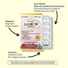 California Gold Nutrition, CranMax® LactoBif® Probiotics, 25 Billion CFU, 30 Veg Capsules - Mumzar