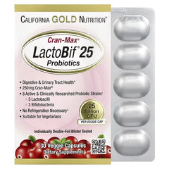 California Gold Nutrition, CranMax® LactoBif® Probiotics, 25 Billion CFU, 30 Veg Capsules - Mumzar
