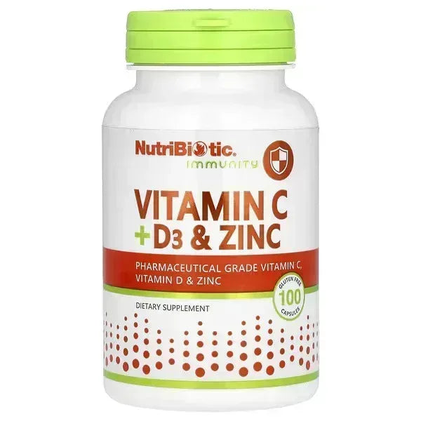 NutriBiotic, Immunity, Vitamin C + D3 & Zinc, 100 Capsules - Mumzar