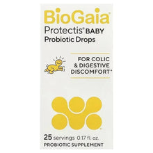 BioGaia Protectis Baby probiotic drops pouch, white with yellow logo and baby icon